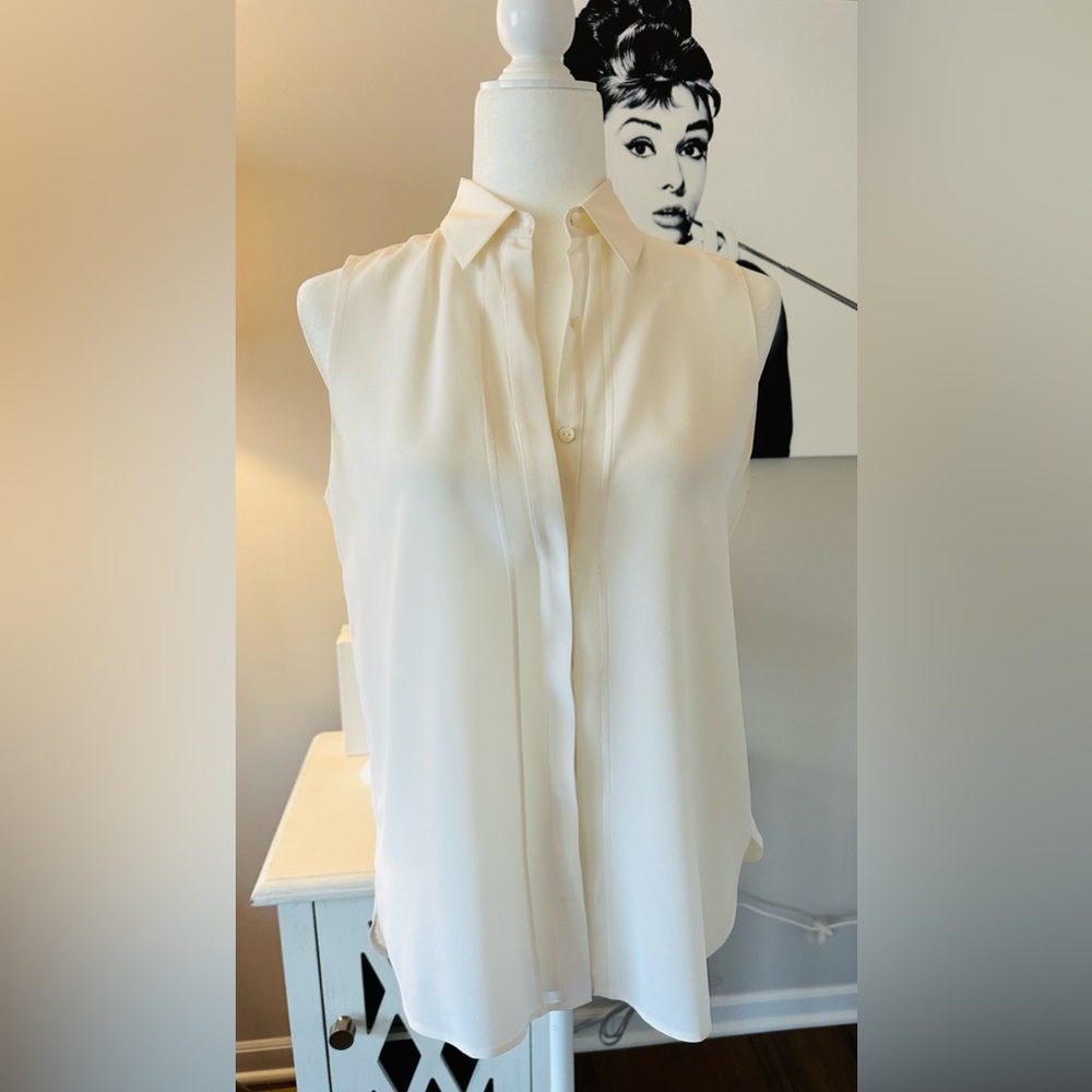 Vince White Sleeve-Less Silk Shirt Women